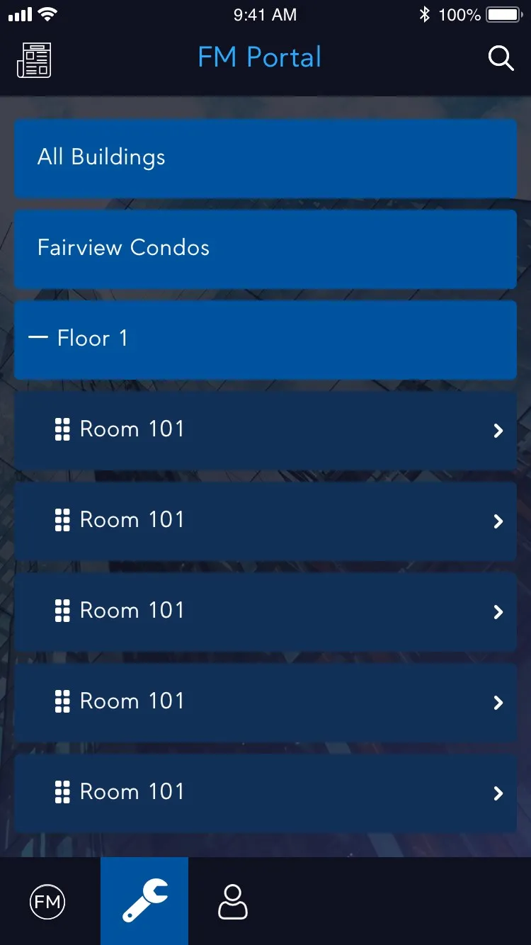 Technician mobile app — rooms list