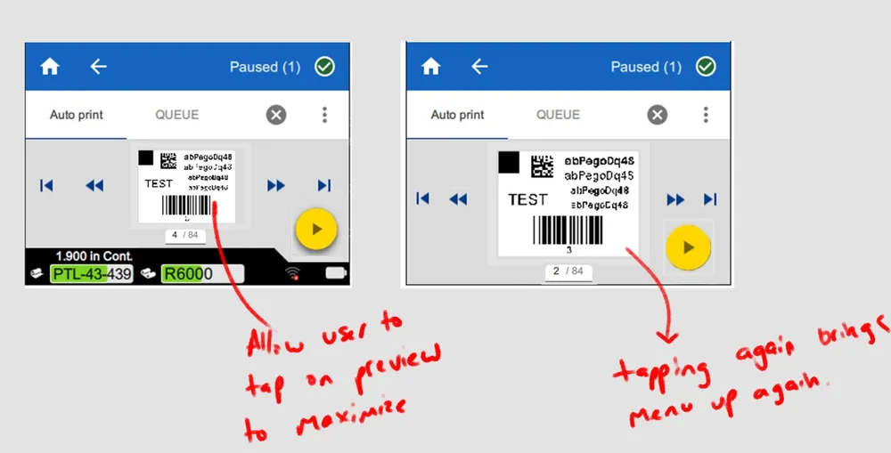 Tap-to-maximize label preview